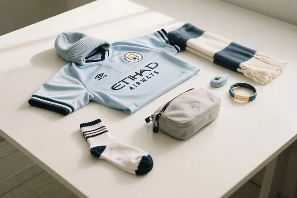 世界杯看球配饰平铺：帽子、围巾、袜子与小包的配色示意